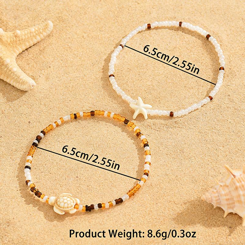 2pc Women's Bohemian Style Anklet Set with Starfish